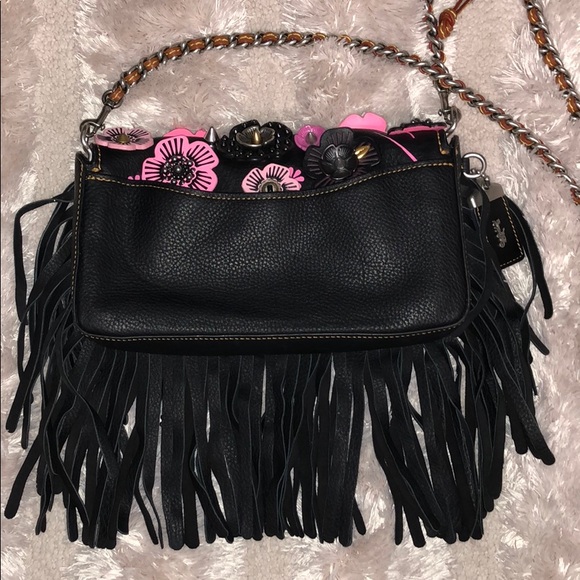 COACH 1941 Tea Rose Fringe Dinky Black Crossbody - Picture 2 of 5